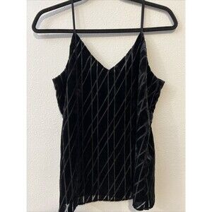 Ann Taylor Black Velvet Geometric Pattern Cami Tank Top Size Small Sheer Lined‎
